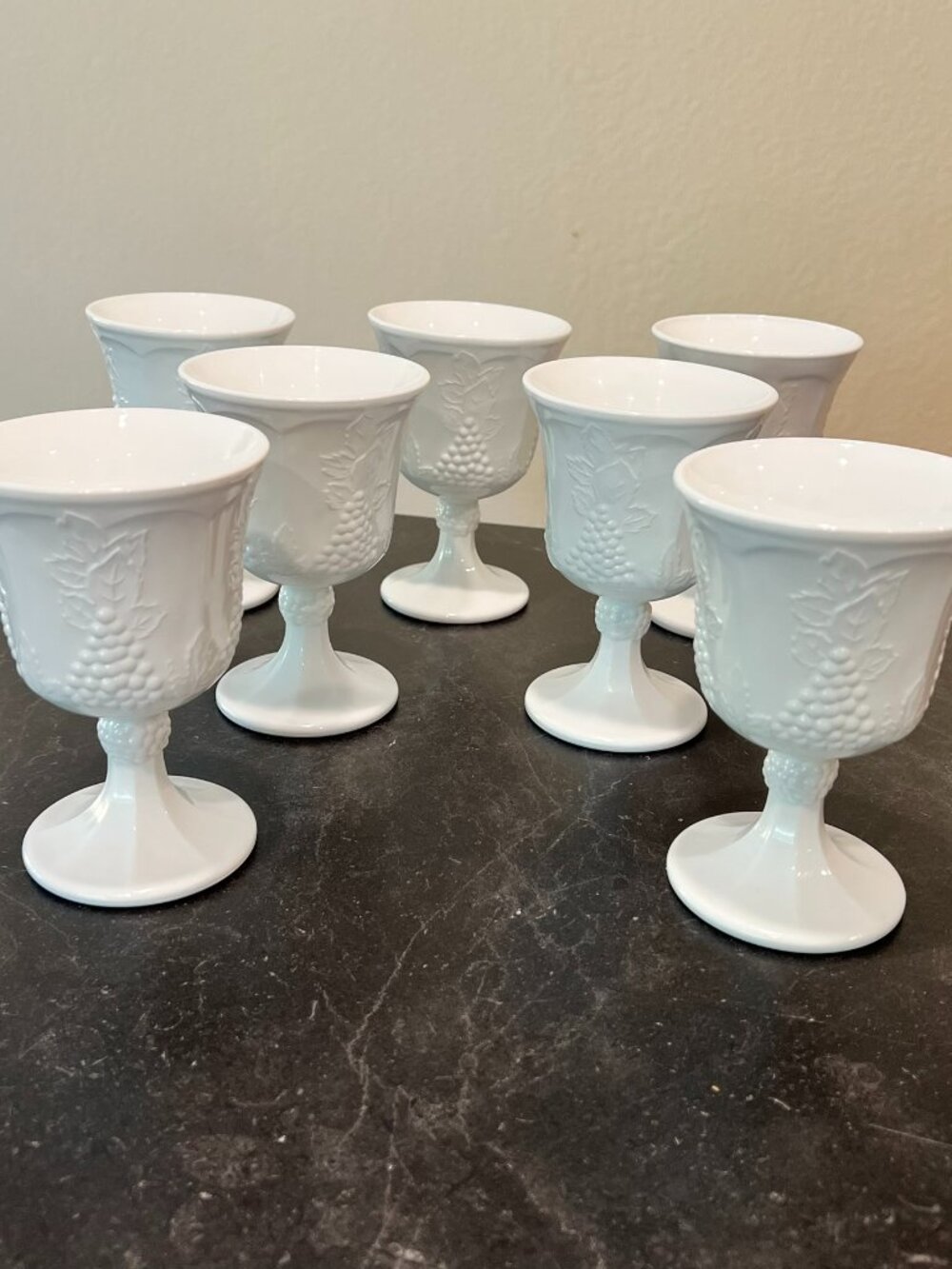 Indiana Glass Company - SEVEN Milk Glass Goblets